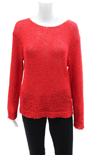 J Crew Womens Cotton Boat Neck Long Sleeve Crocheted Sweater Solid Red Size S