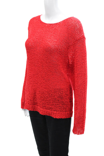J Crew Womens Cotton Boat Neck Long Sleeve Crocheted Sweater Solid Red Size S