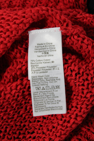 J Crew Womens Cotton Boat Neck Long Sleeve Crocheted Sweater Solid Red Size S