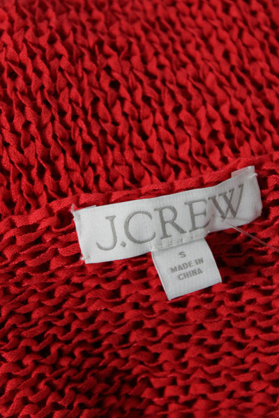 J Crew Womens Cotton Boat Neck Long Sleeve Crocheted Sweater Solid Red Size S