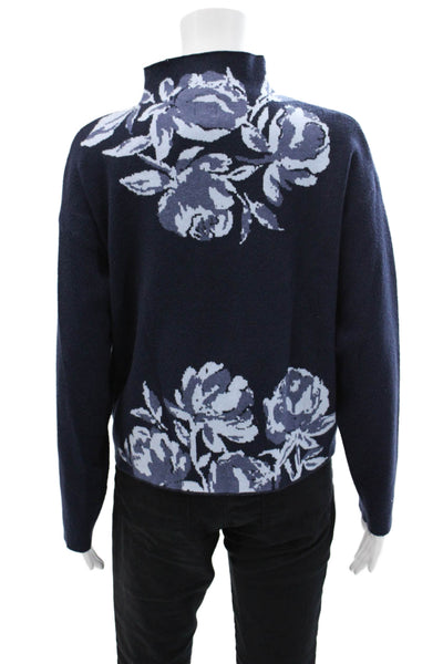 Joie Womens Knit High Neck Floral Print Long Sleeve Cropped Sweater Blue Size XL