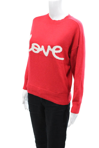 six/fifty Womens Crew Neck Long Sleeve Love Print Knit Sweater Red Size S