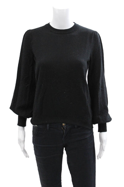 six/fifty Womens Knit Crew Neck Balloon Sleeve Sweater Solid Black Size S