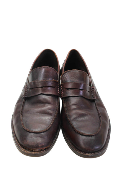 Bloomingdales The Mens Store Mens Slip On Round Toe Loafers Brown Leather Size 9