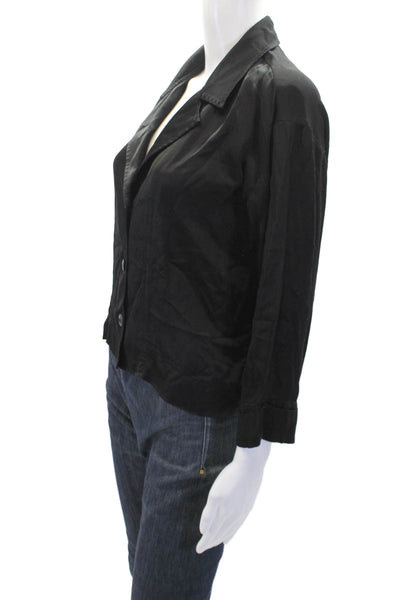 Nation LTD Womens Satin Long Sleeve Buttoned Cropped Top Solid Black Size XS