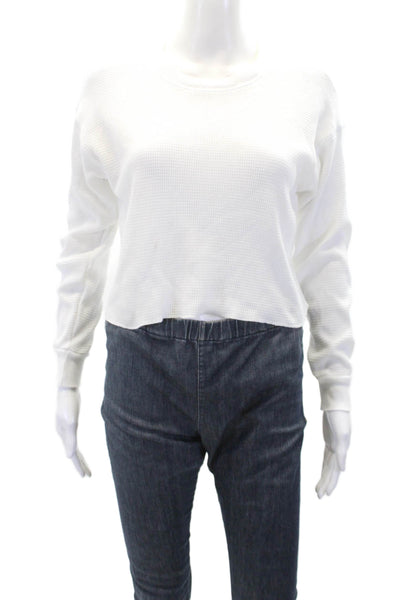TNA Womens Cotton Crew Neck Long Sleeve Cropped Top Solid White Size 2XS
