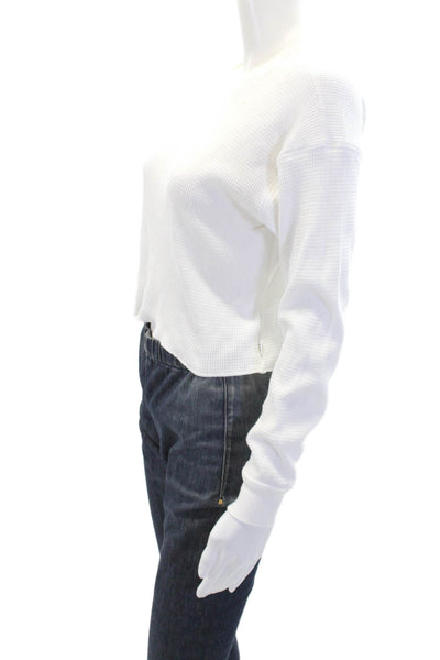 TNA Womens Cotton Crew Neck Long Sleeve Cropped Top Solid White Size 2XS