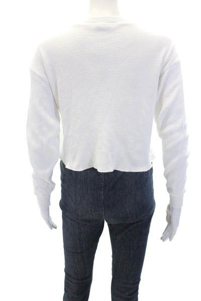 TNA Womens Cotton Crew Neck Long Sleeve Cropped Top Solid White Size 2XS