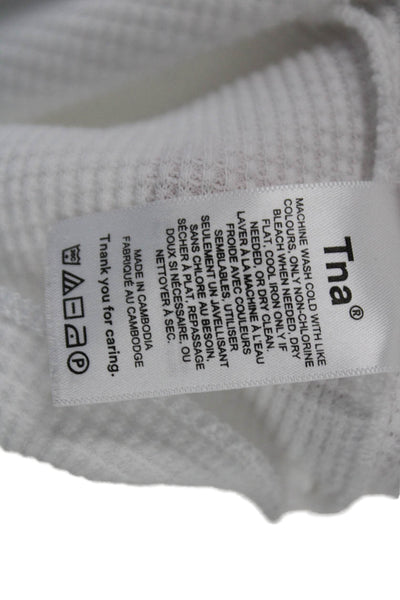 TNA Womens Cotton Crew Neck Long Sleeve Cropped Top Solid White Size 2XS