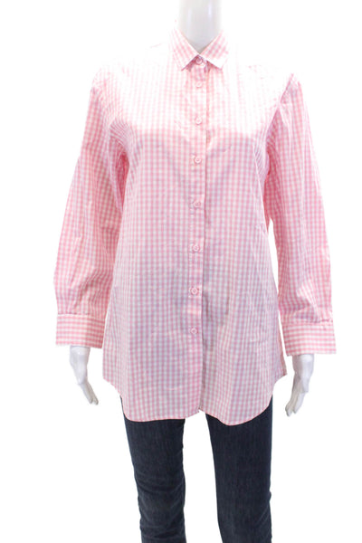 St.Barth Womens Cotton Gingham Print Collared Buttoned Blouse Pink Size S