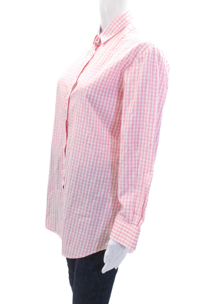 St.Barth Womens Cotton Gingham Print Collared Buttoned Blouse Pink Size S