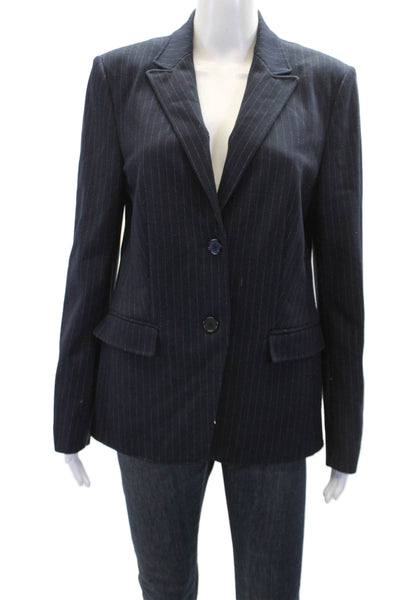 BASLER Womens Striped Print Notched Collared Buttoned Blazer Blue Size 40