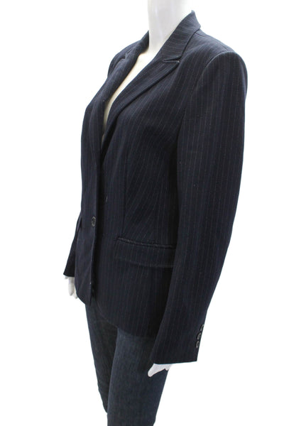 BASLER Womens Striped Print Notched Collared Buttoned Blazer Blue Size 40