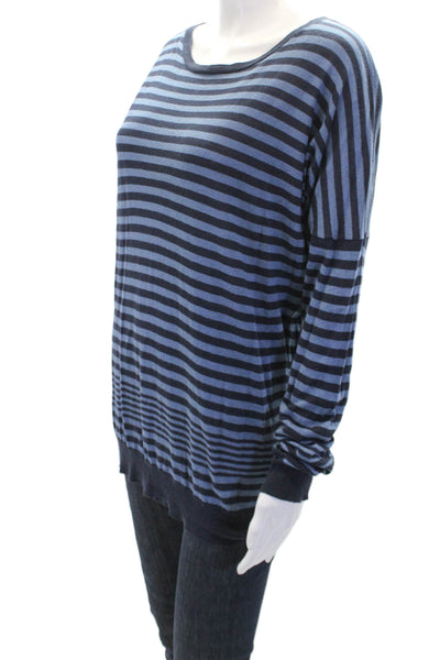 Vince Womens Cotton Striped Crew Neck Pullover Knit Sweater Blue Size L