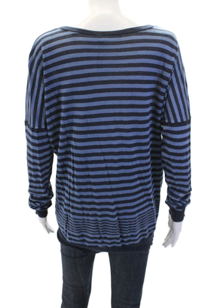 Vince Womens Cotton Striped Crew Neck Pullover Knit Sweater Blue Size L