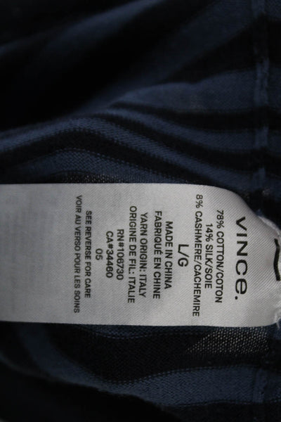 Vince Womens Cotton Striped Crew Neck Pullover Knit Sweater Blue Size L