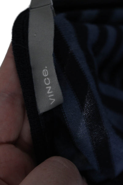 Vince Womens Cotton Striped Crew Neck Pullover Knit Sweater Blue Size L