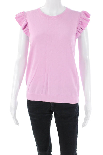 J. Society Womens Cotton Ruffle Short Sleeve Knit Top Pink Size M
