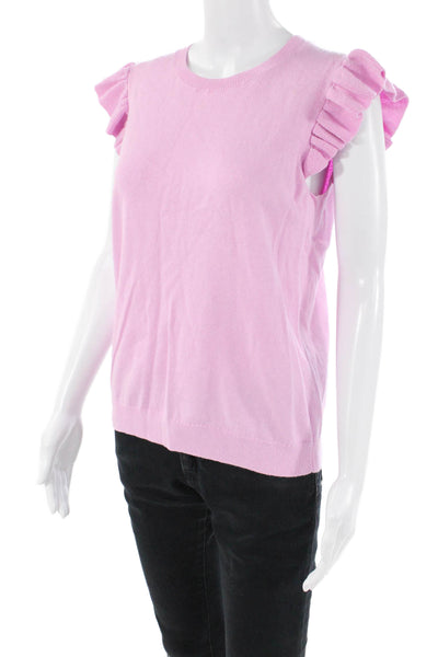 J. Society Womens Cotton Ruffle Short Sleeve Knit Top Pink Size M