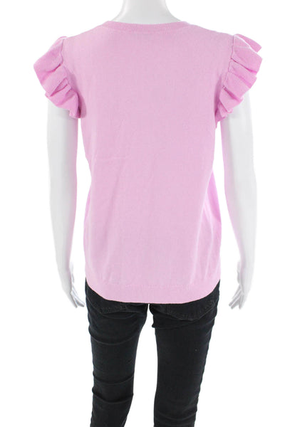 J. Society Womens Cotton Ruffle Short Sleeve Knit Top Pink Size M