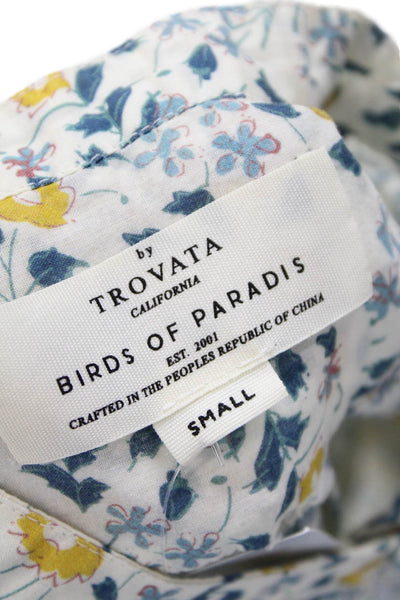Birds of Paradis Womens Cotton Short Sleeve Floral Keyhole Blouse Yellow Size S