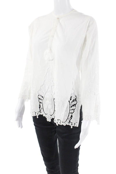 Bell Womens Cotton Long Sleeve Round Neck Button-Up Blouse Top White Size XS