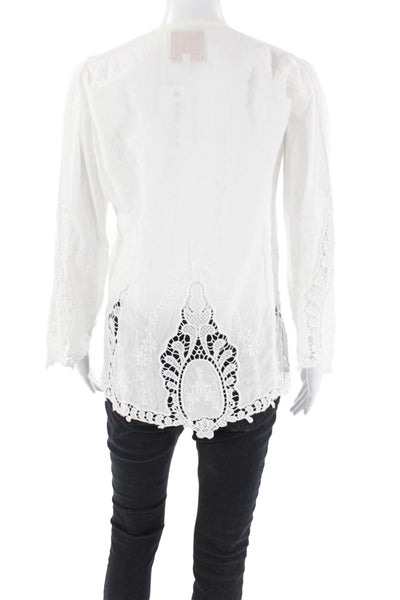 Bell Womens Cotton Long Sleeve Round Neck Button-Up Blouse Top White Size XS