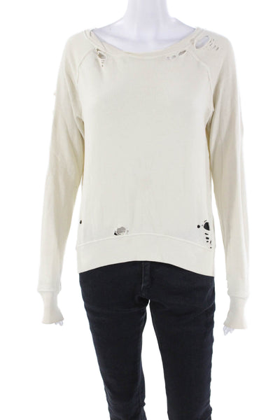 Pam & Gela Womens Cotton Distressed Pullover Zip Back Sweatshirt Beige Size PS