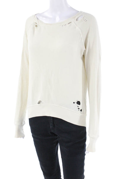 Pam & Gela Womens Cotton Distressed Pullover Zip Back Sweatshirt Beige Size PS