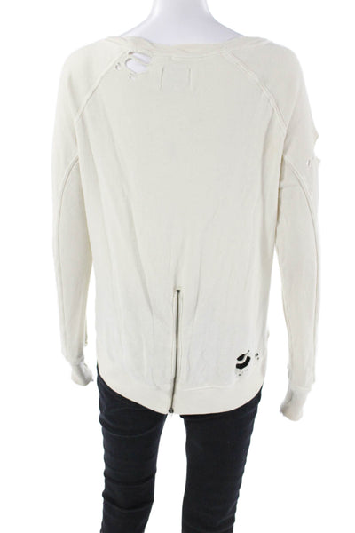 Pam & Gela Womens Cotton Distressed Pullover Zip Back Sweatshirt Beige Size PS