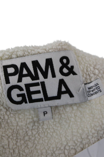 Pam & Gela Womens Cotton Distressed Pullover Zip Back Sweatshirt Beige Size PS