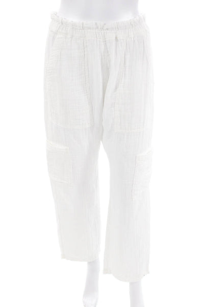 NSF Womens Cotton Elastic Waist Lightweight Straight Leg Pants White Size PS