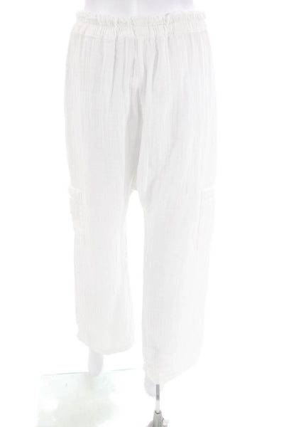 NSF Womens Cotton Elastic Waist Lightweight Straight Leg Pants White Size PS