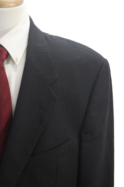 Ermenegildo Zegna Mens Textured Collared Stripe Button Suit Blazer Black Size EU