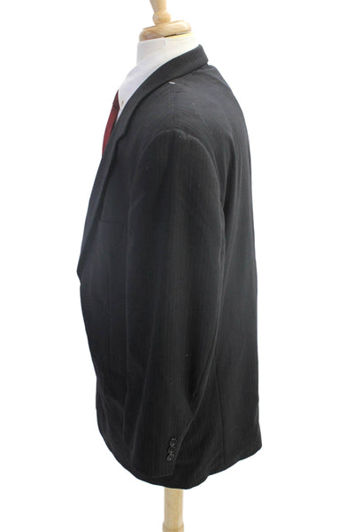 Ermenegildo Zegna Mens Textured Collared Stripe Button Suit Blazer Black Size EU