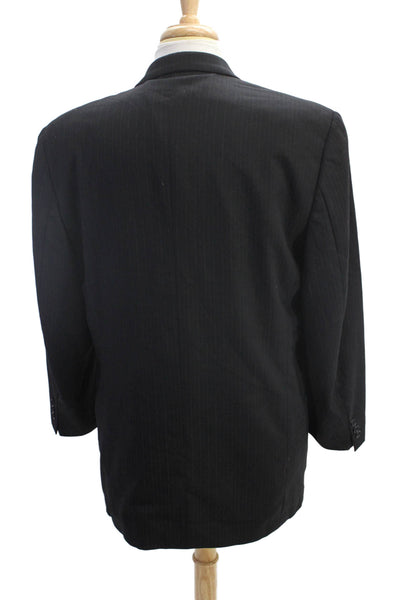 Ermenegildo Zegna Mens Textured Collared Stripe Button Suit Blazer Black Size EU