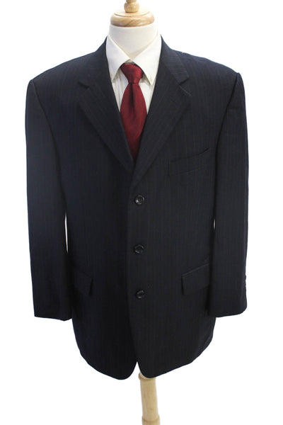 Bill Blass Mens Wool Textured Striped Button Long Sleeve Blazer Navy Size EUR 38