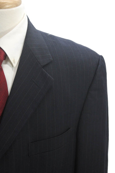 Bill Blass Mens Wool Textured Striped Button Long Sleeve Blazer Navy Size EUR 38