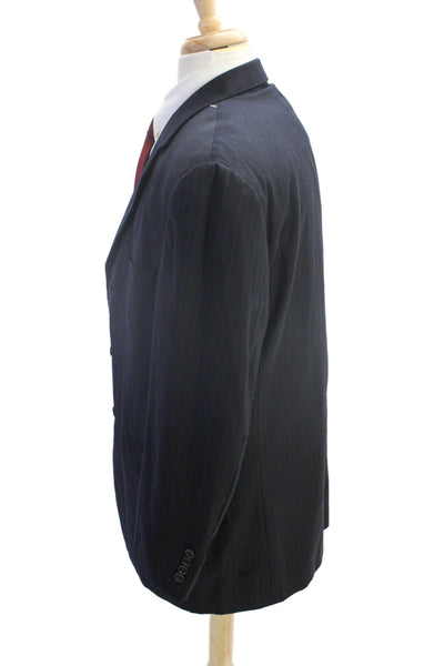 Bill Blass Mens Wool Textured Striped Button Long Sleeve Blazer Navy Size EUR 38