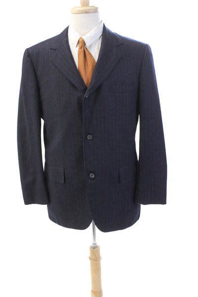 Brooks Brothers Golden Fleece Mens Wool Striped Buttoned Blazer Blue Size 40