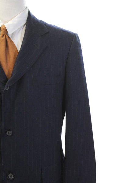 Brooks Brothers Golden Fleece Mens Wool Striped Buttoned Blazer Blue Size 40