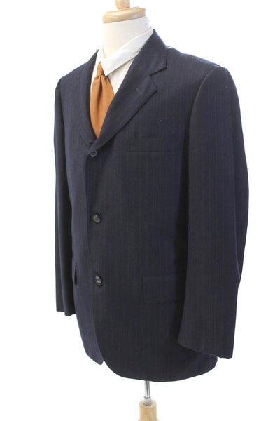 Brooks Brothers Golden Fleece Mens Wool Striped Buttoned Blazer Blue Size 40