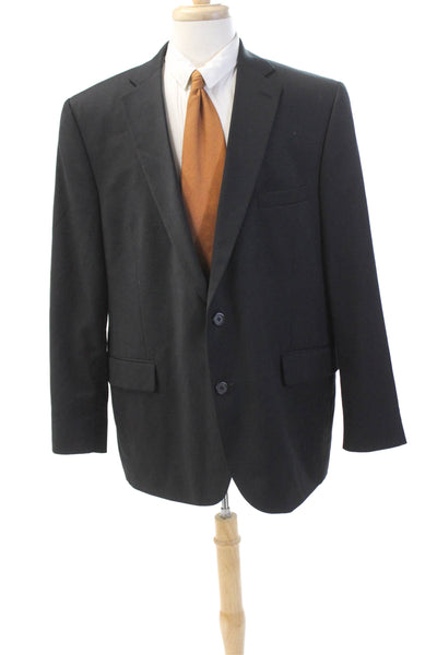 Stafford Mens Wool Collared Two-Button Long Sleeve Blazer Black Size 48