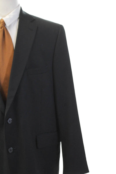 Stafford Mens Wool Collared Two-Button Long Sleeve Blazer Black Size 48