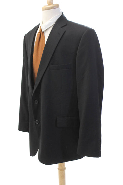 Stafford Mens Wool Collared Two-Button Long Sleeve Blazer Black Size 48