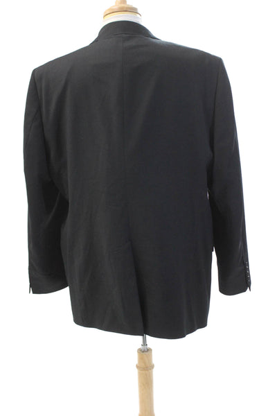 Stafford Mens Wool Collared Two-Button Long Sleeve Blazer Black Size 48