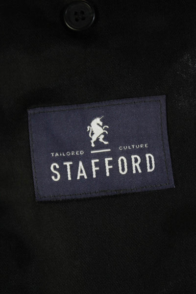 Stafford Mens Wool Collared Two-Button Long Sleeve Blazer Black Size 48