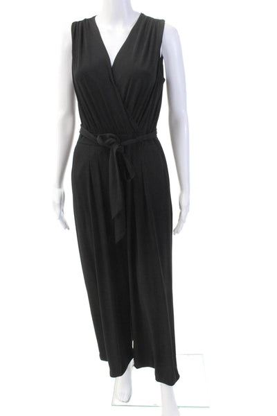 Vince Camuto Womens Sleeveless V-Neck Zippered Jumpsuit Solid Black Size S