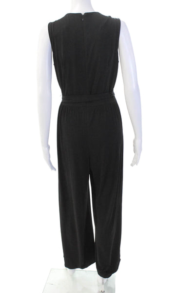 Vince Camuto Womens Sleeveless V-Neck Zippered Jumpsuit Solid Black Size S
