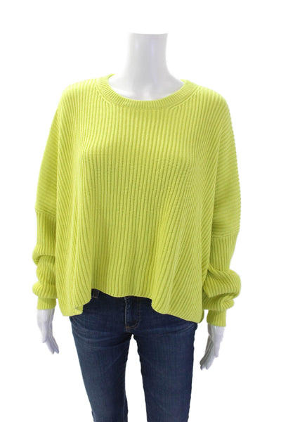 Free People Womens Crew Neck Cropped Sweater Lime Green Size Extra Small